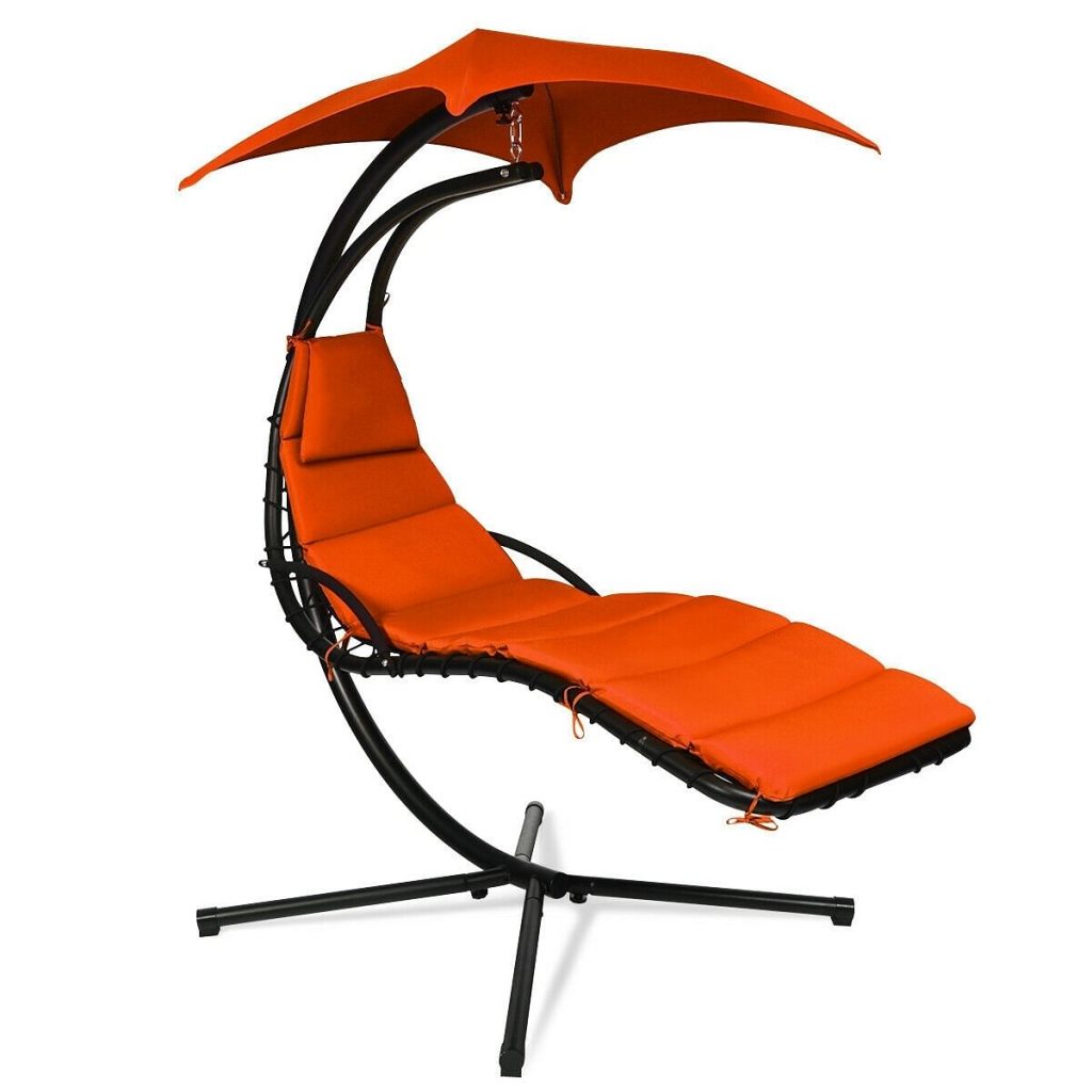 Hanging Stand Chaise Lounger Swing Chair with Pillow-Orange – Color: Orange