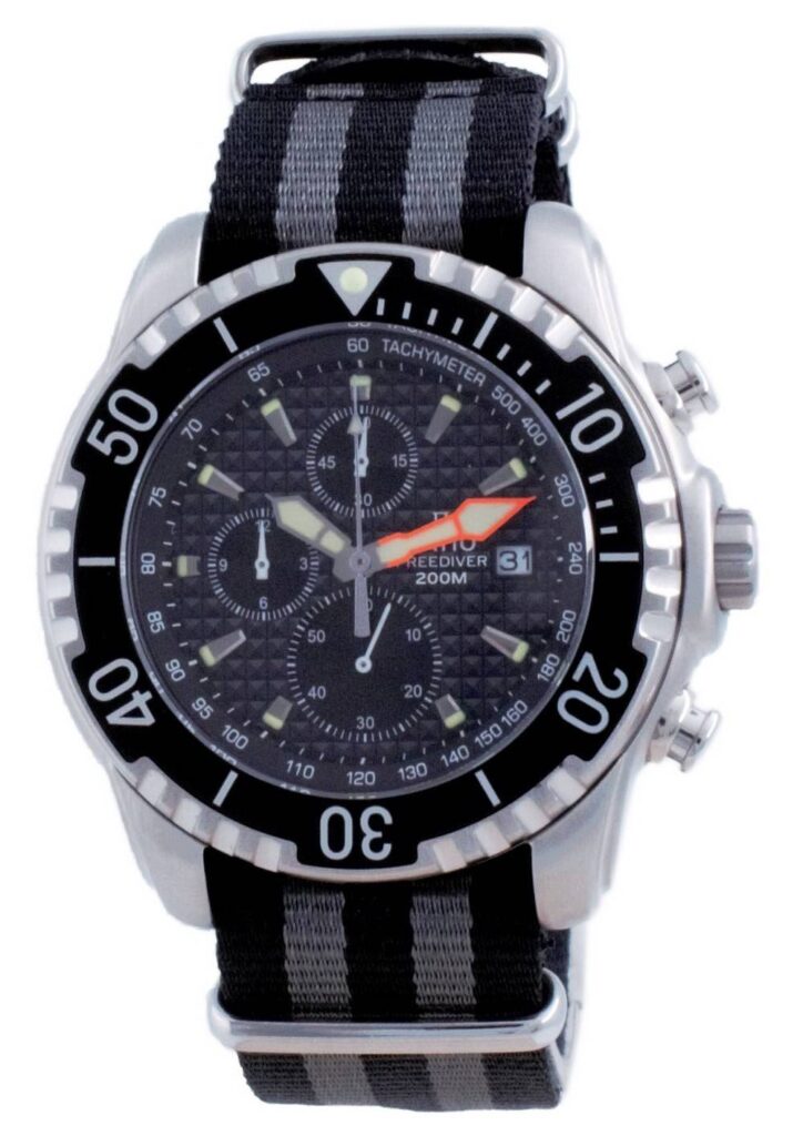 Ratio Free Diver Chronograph Nylon Quartz Diver’s 48HA90-17-CHR-BLK-var-NATO1 200M Men’s Watch