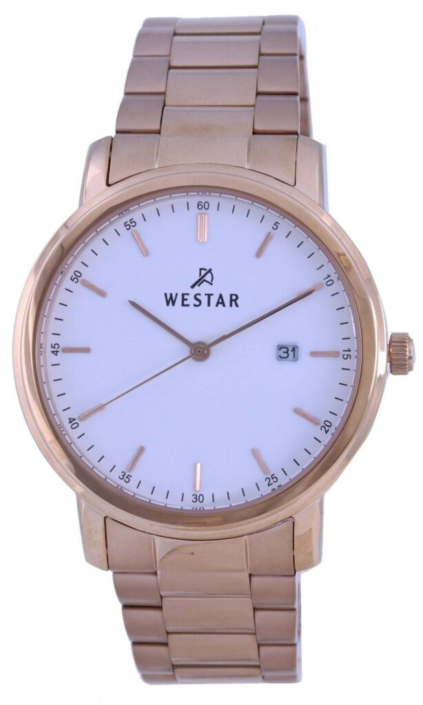 Westar White Dial Rose Gold Tone Stainless Steel Quartz 50243 PPN 601 Men’s Watch