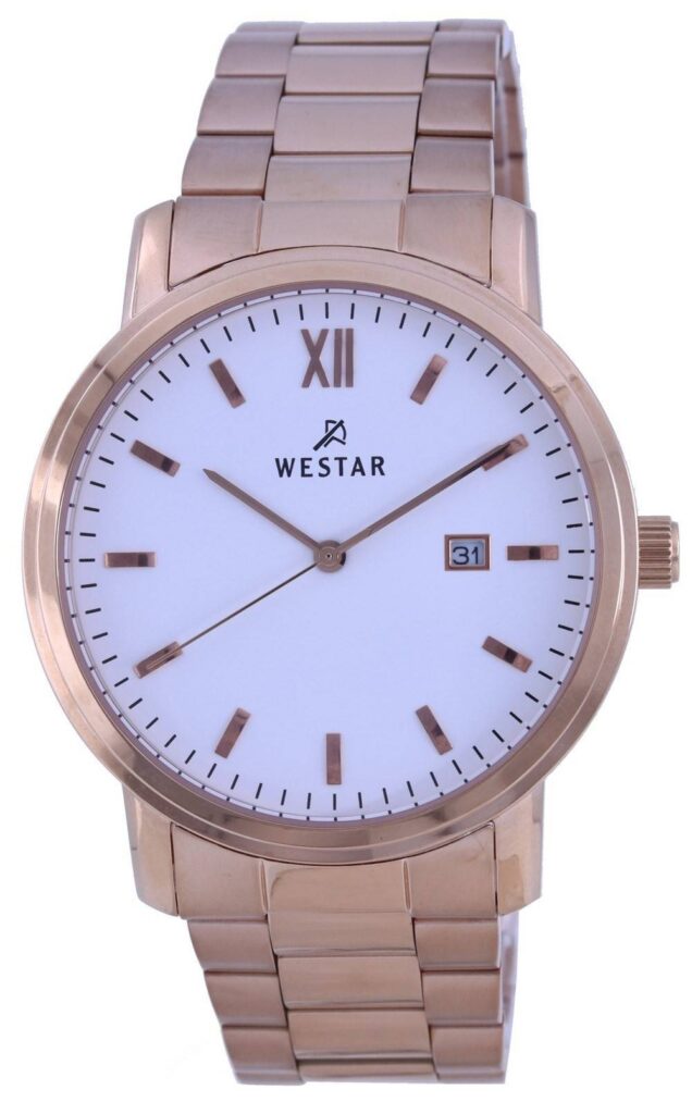 Westar White Dial Rose Gold Tone Stainless Steel Quartz 50245 PPN 601 Men’s Watch