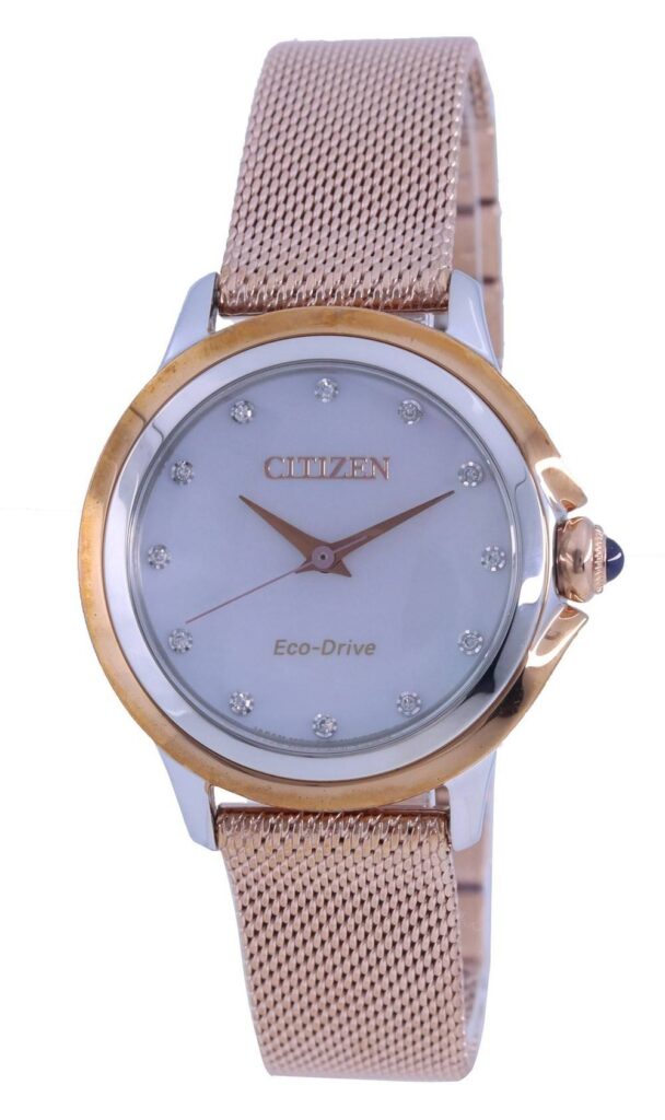 Citizen Ceci Diamond Accents Rose Gold Tone Stainless Steel Eco-Drive EM0796-75D Women’s Watch