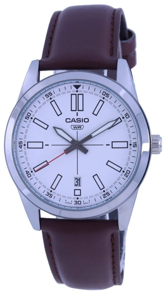 Casio Analog White Dial Leather Strap Quartz MTP-VD02L-7E MTPVD02L-7 Men’s Watch