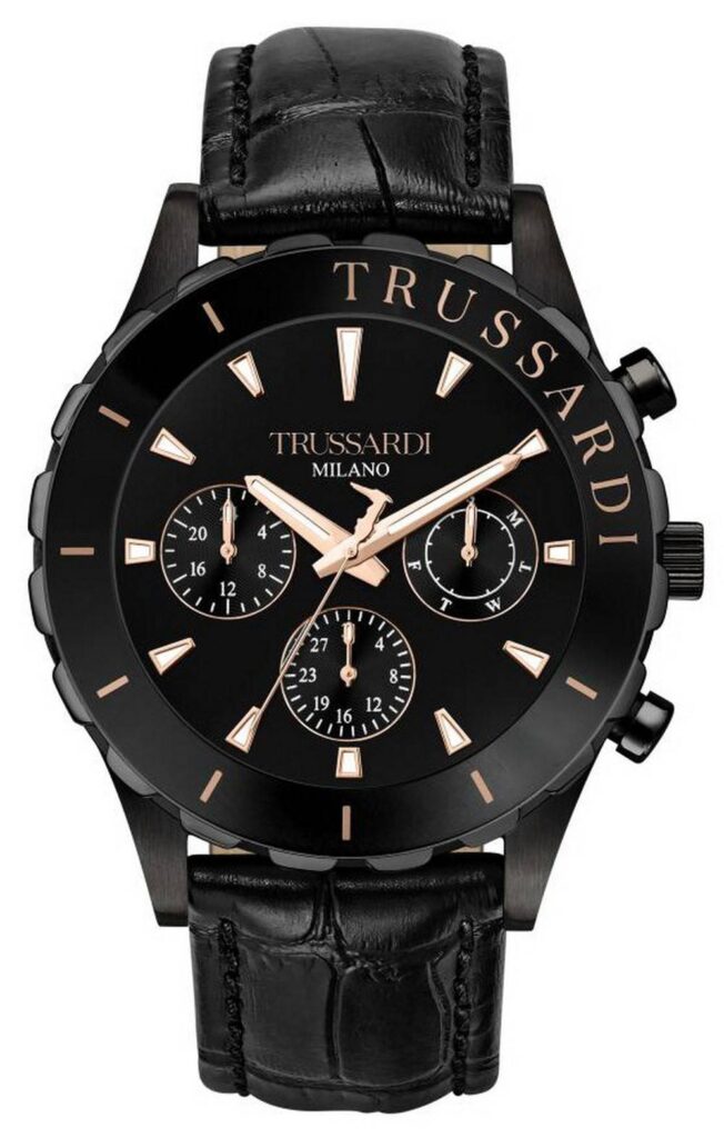 Trussardi T-Logo Black Dial Leather Strap Quartz R2451143003 Men’s Watch