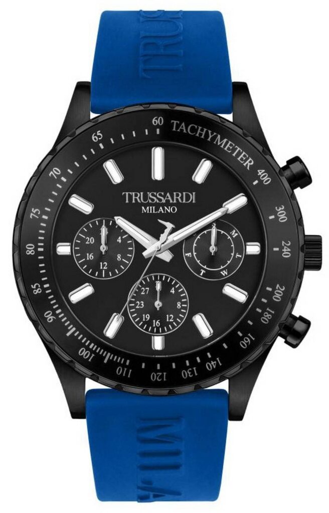 Trussardi T-Logo Tachymeter Black Dial Silicon Strap Quartz R2451148001 Men’s Watch