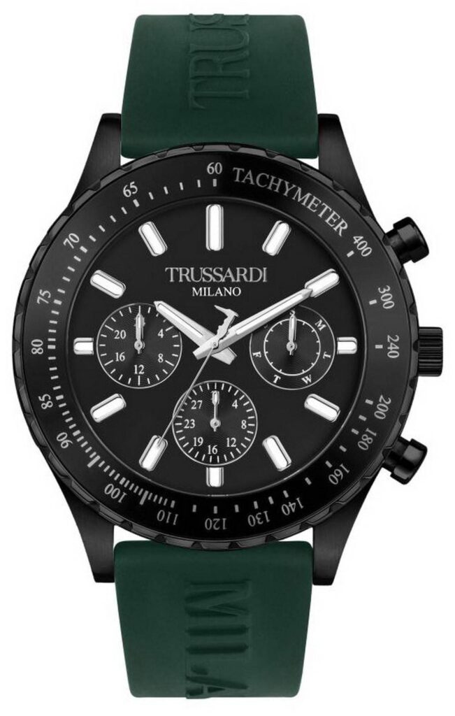 Trussardi T-Logo Tachymeter Black Dial Silicon Strap Quartz R2451148002 Men’s Watch