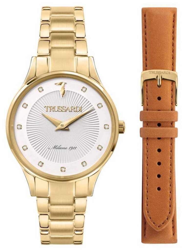 Trussardi Gold Edition Crystal Accents White Dial Quartz R2453149501 Women’s Watch