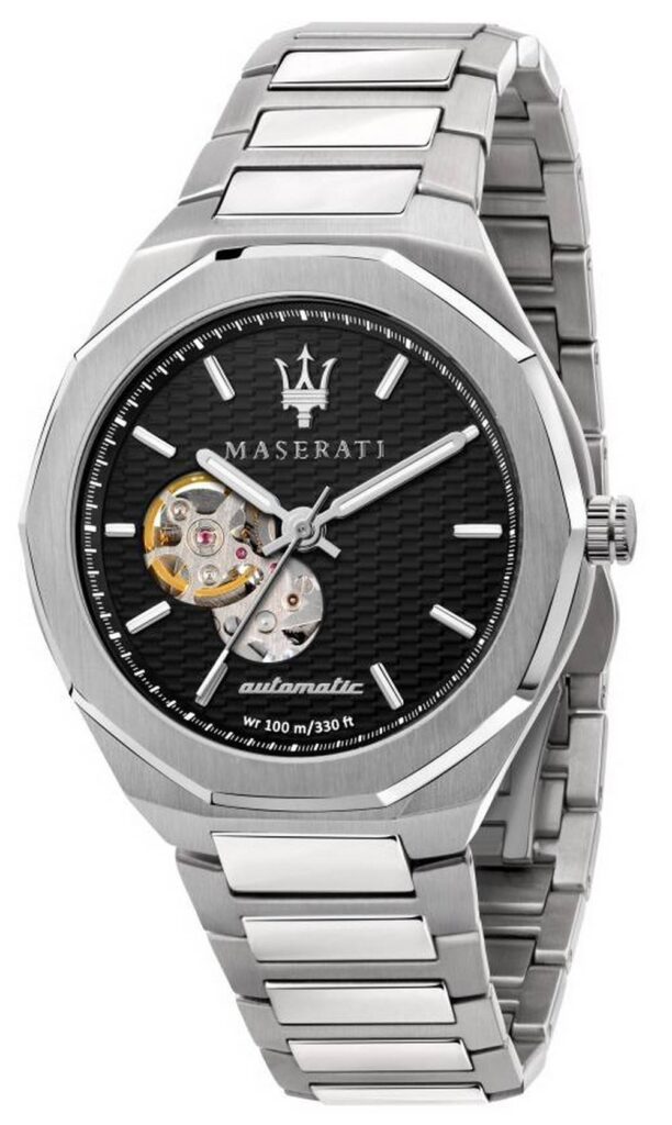 Maserati Stile Open Heart Black Dial Stainless Steel Automatic R8823142002 100M Men’s Watch